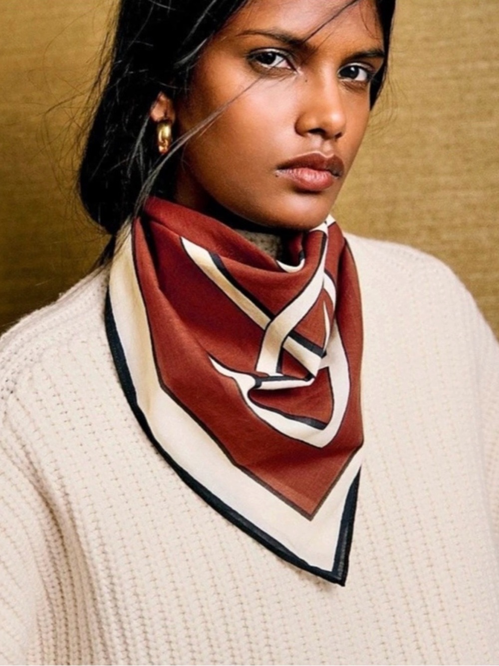 Sezane Neck Scarf Foulard Monogramme Mocha